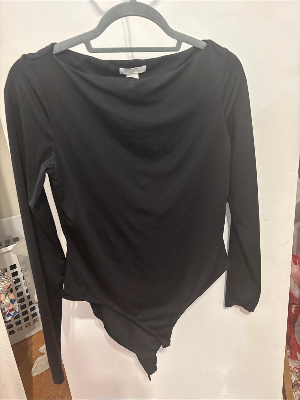 H&M Black Long-Sleeve Draped Neck Bodysuit